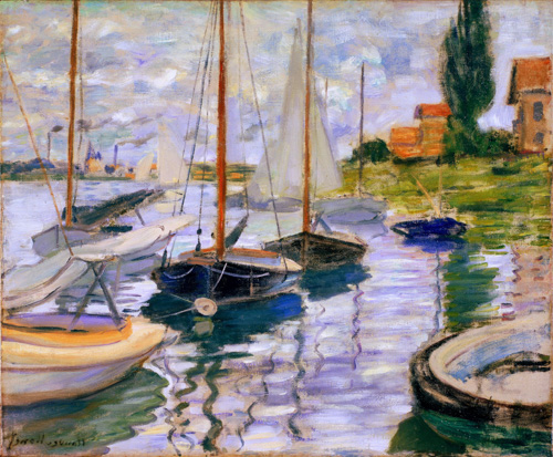 莫奈油画-塞纳河边的帆船